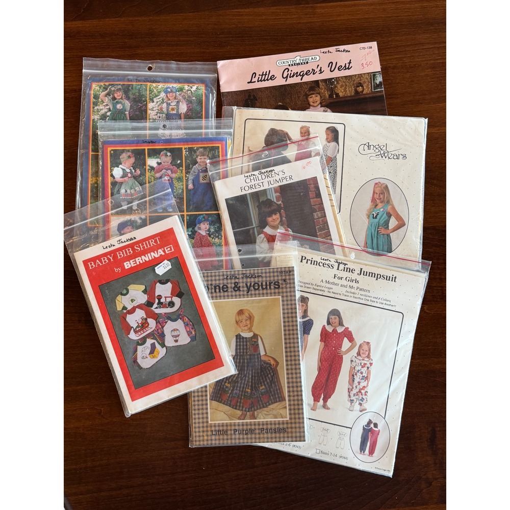 Vintage Kids Sewing Patterns Lot 80s 90s Angel‎ Wears Country Thread Jumper Vest
